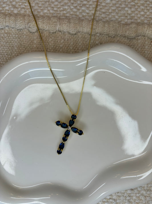 Blue Stone Cross Necklace