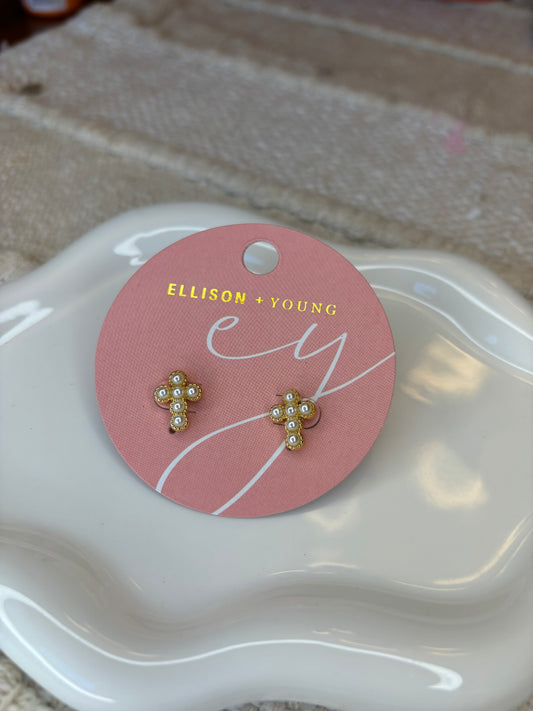 Petite Pearl Cross Studs