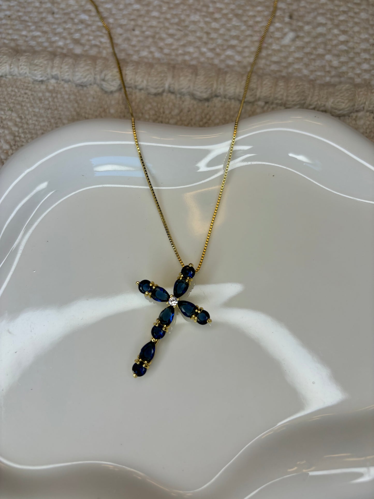 Blue Stone Cross Necklace