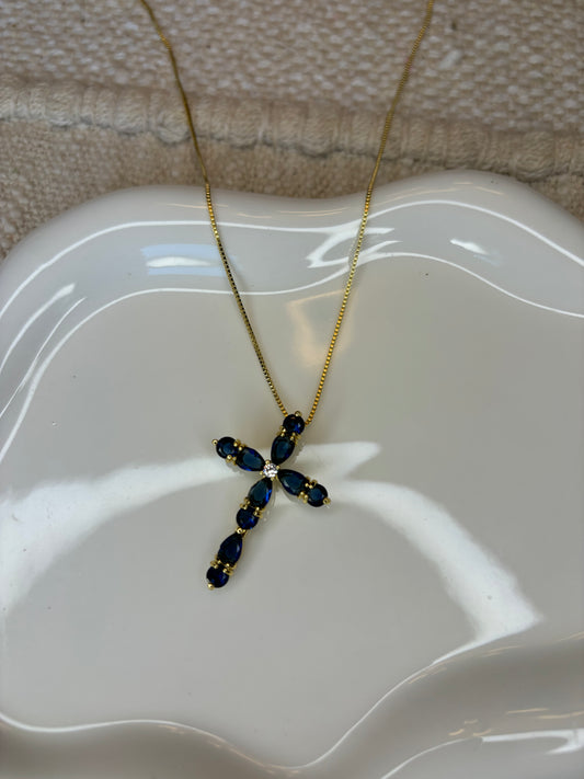 Blue Stone Cross Necklace